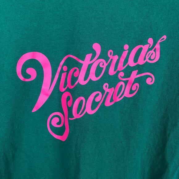 Victoria's Secret Short Sleeve Green Shirt with Pink Brand Graphic Logo Small - Picture 3 of 6